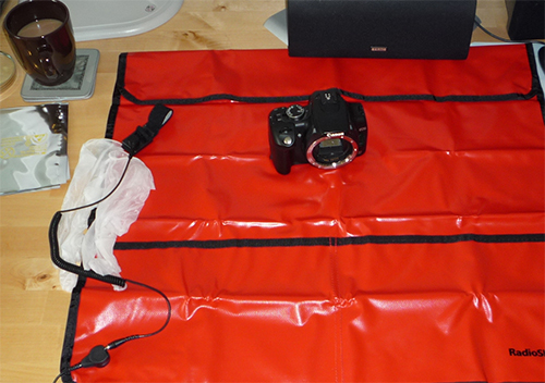 Preparing the work area (with the all important cup of tea!).